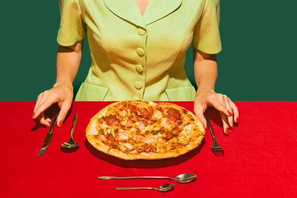 Food Pop Art Photography Delicious Fresh Baked Italian Pizza Ham — стоковое фото