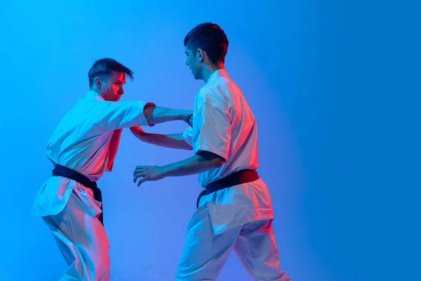 Big Energy Studio Shot Sports Training Two Karatedo Fighters Doboks — Stock Photo, Image