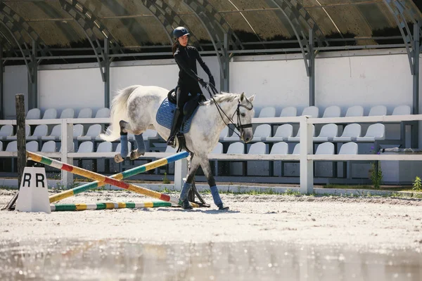 Binicilik Sporu Genç Bir Kadının Portresi Yaz Günü Açık Havada — Stok fotoğraf