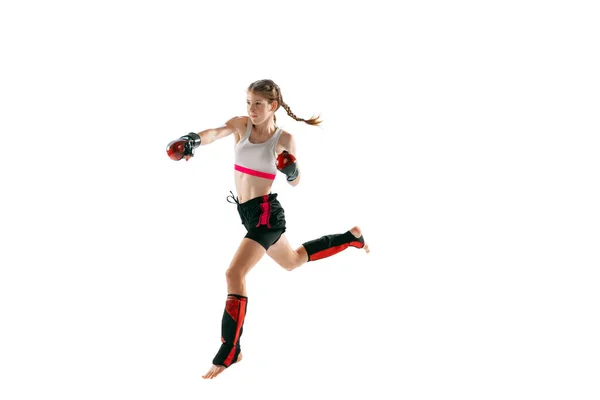 Power Energy One Sportive Teen Girl Professional Mma Fighter Action — Foto Stock