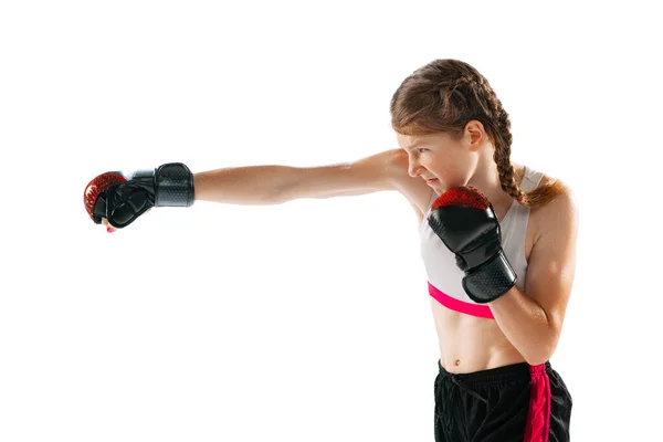 Power Energy One Sportive Teen Girl Professional Mma Fighter Action — Zdjęcie stockowe