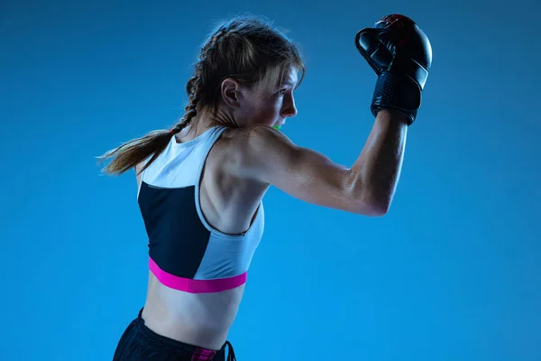 Defense Stance Sportive Teen Girl Mma Fighter Action Motion Isolated — Fotografia de Stock