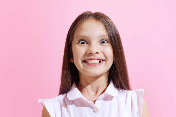 Looking Camera Cheerful Little Pretty Girl Kid Wearing Blouse Isolated — 图库照片