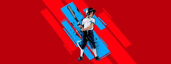 Contemporary Collage Little Boy Junior Baseball Player Sports Uniform Colored — Stockfoto