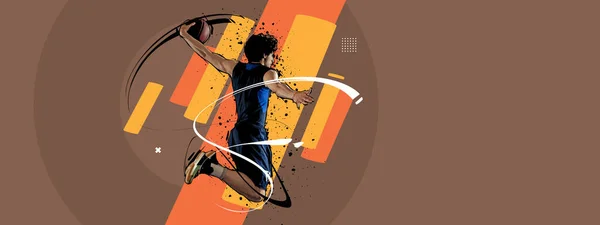 Sport Collage Professional Basketball Player Action Motion Ball Isolated Retro — 图库照片