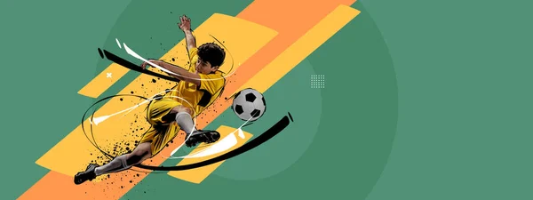 Contemporary Art Collage Professional Male Soccer Football Player Kicking Ball — Stockfoto