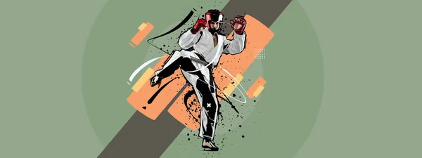 Jumping Kick Art Collage Male Taekwondo Practitioner Training Isolated Retro — стоковое фото
