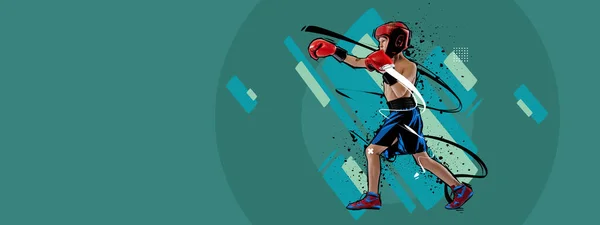 Contemporary Art Collage Little Boy Junior Boxer Sports Uniform Cyan — стоковое фото