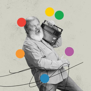 Disko. Soyut arka plan sürrealizmi, sanat, yaratıcılık, moda ve nostalji üzerine retro müzik alıcısı olan heyecanlı son sınıf öğrencisi. Yaşlılar modern yaşamda gençleri severler.