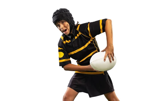 Sports Emotions One Sportive Boy Kid Male Rugby Player Training — Foto Stock