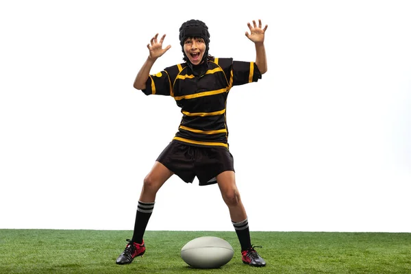 Having Fun One Sportive Boy Kid Male Rugby Player Training — Φωτογραφία Αρχείου