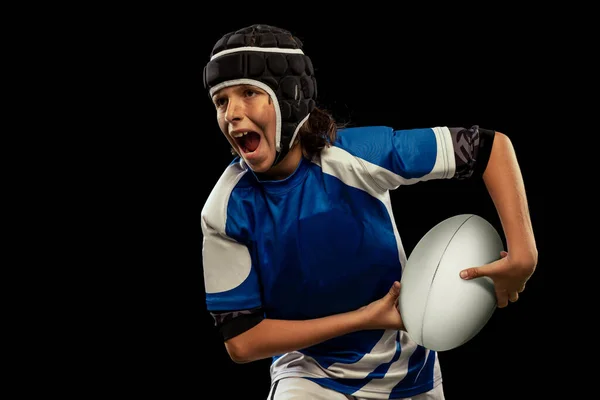 Winner Emotions Dynamic Portrait School Age Boy Junior Male Rugby — Stock fotografie