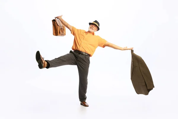 Happiness Portrait Excited Senior Man Retro Style Clothes Vintage Outfit — 스톡 사진
