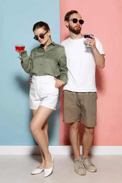 Cocktail Party Stylish Couple Handsome Man Charming Girl Posing Isolated — Φωτογραφία Αρχείου