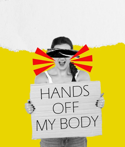 Woman Holding Sign Hands Body Protest Tightening Abortion Law Female — Stok fotoğraf