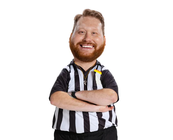 Smiling Referee Funny Man Caricature Face Isolated White Background Cartoon — стоковое фото