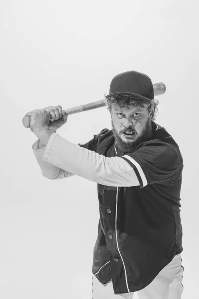 Fighting Spirit Monochrome Portrait Male Baseball Player Wearing Retro Sports — 스톡 사진