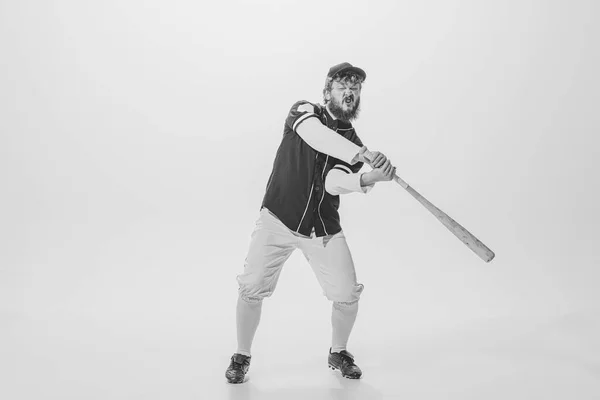 Practice Batting Male Baseball Player Wearing Retro Sports Uniform Holding — Stockfoto