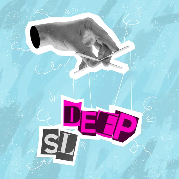 Deep Sleep Surreal Conceptual Poster Human Hand Offers Make Choice — Fotografia de Stock