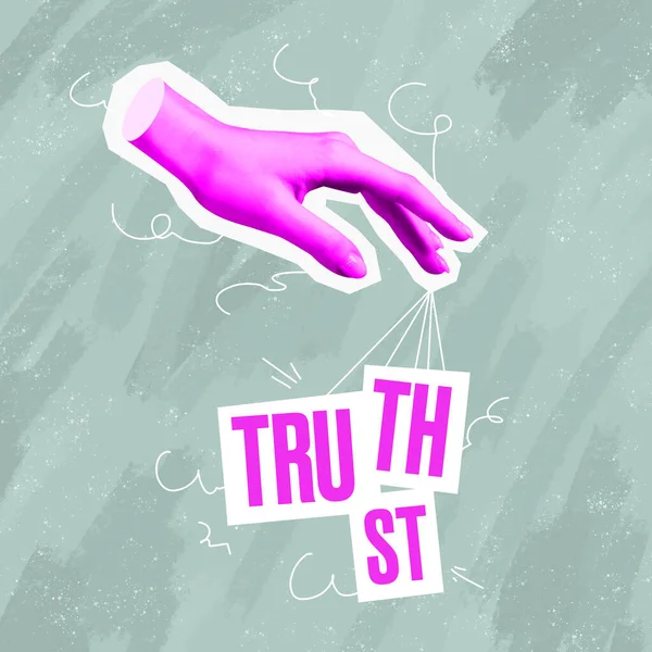 Puzzle Truth Trust Surreal Conceptual Poster Human Hand Offers Make — Stock fotografie