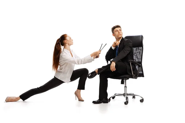 Relationship Psychology Modern Business World Lifestyle Two Stylish Office Workers — Foto Stock