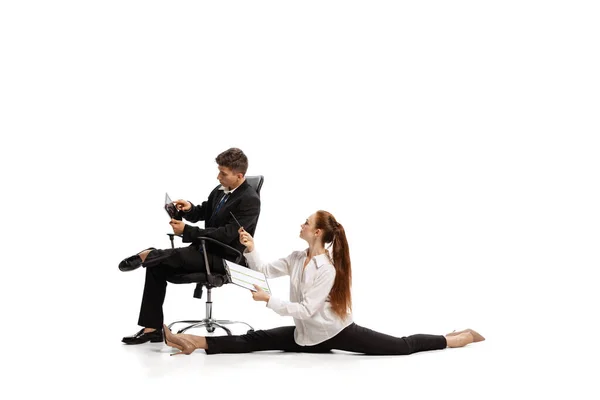 Gender Stereotypes Modern Lifestyle Two Stylish Office Workers Business Suits — Photo