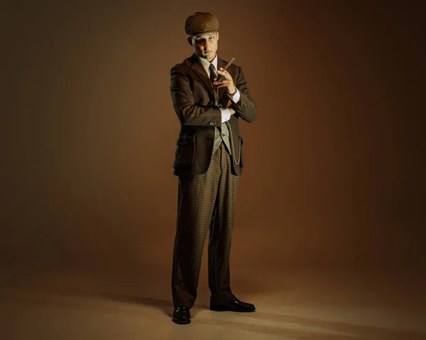 Fashion Retro Style Portrait Young Man Image English Gangster Businessman — ストック写真