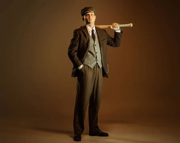 Retro Style Portrait Young Man Image English Gangster Businessman Wearing — Fotografia de Stock