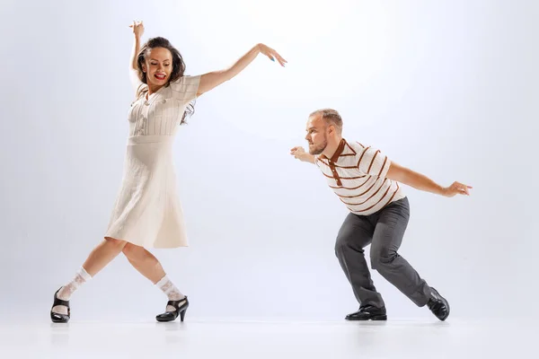 Rhythm Expression Energetic Dance Couple Retro Style Outfits Dancing Lindy — Stock Photo, Image