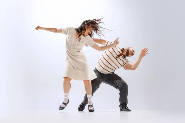 Rhythm Expression Energetic Dance Couple Retro Style Outfits Dancing Lindy — Stock Photo, Image