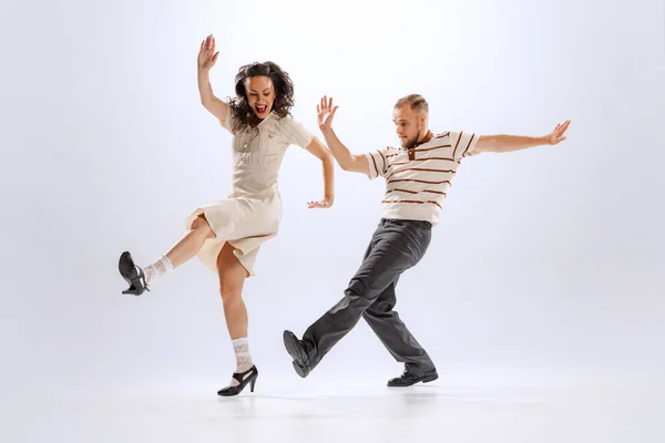 Rhythm Expression Energetic Dance Couple Retro Style Outfits Dancing Lindy — Stock Photo, Image