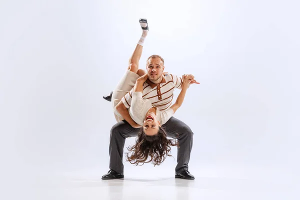 Rhythm Expression Energetic Dance Couple Retro Style Outfits Dancing Lindy — Stock Photo, Image