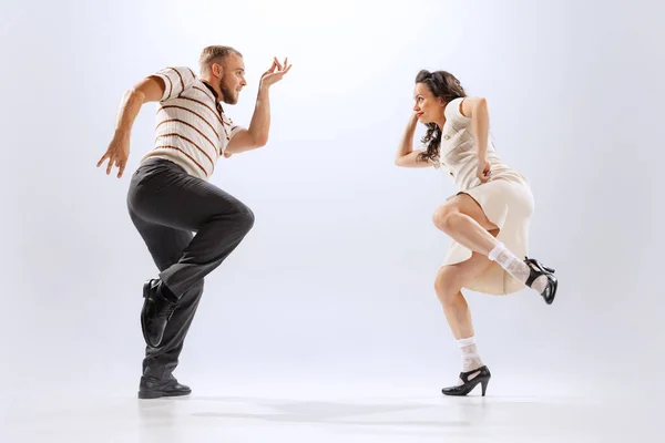 Rhythm Expression Energetic Dance Couple Retro Style Outfits Dancing Lindy — Fotografia de Stock