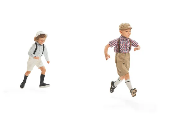 Fun Joy Two Preschool Age Boys Stylish Kids Wearing Retro — Fotografia de Stock