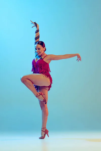 Solo Portrait Young Graceful Flexible Woman Dancing Ballroom Dance Partner — Stockfoto