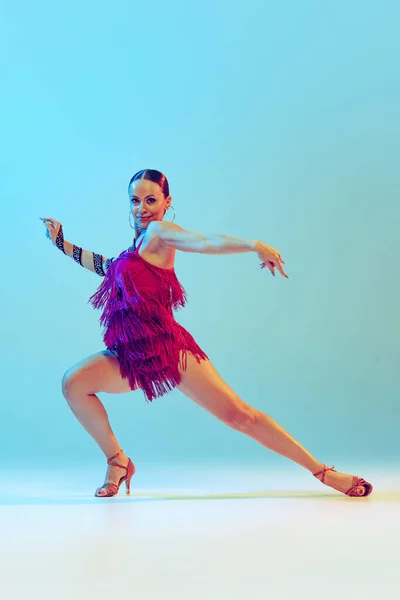 Fiery Dance Portrait Young Graceful Flexible Woman Dancing Ballroom Dance — Fotografia de Stock