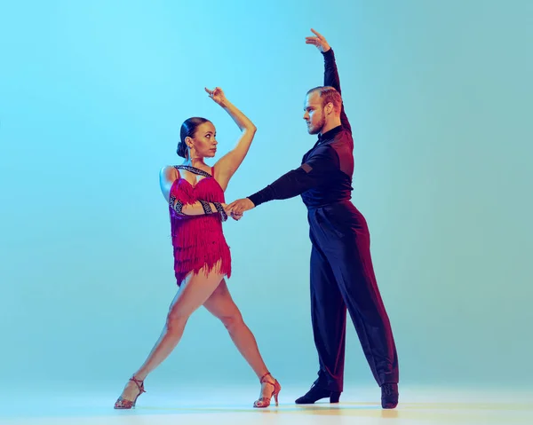 Paso Doble Studio Shot Young Couple Professional Dancers Dancing Ballroom — Stockfoto
