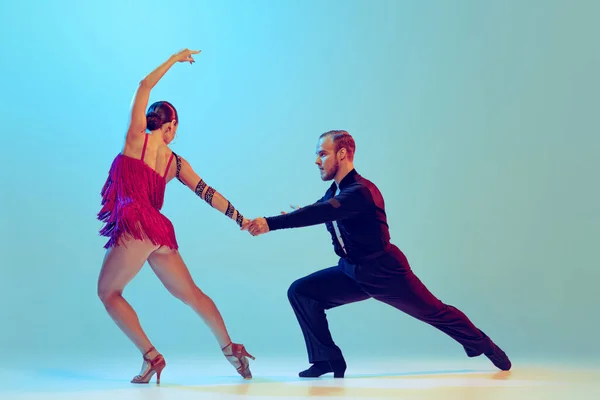 Paso Doble Studio Shot Young Couple Professional Dancers Dancing Ballroom — Stock fotografie