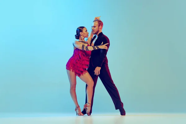 Paso Doble Studio Shot Young Couple Professional Dancers Dancing Ballroom — Stok fotoğraf