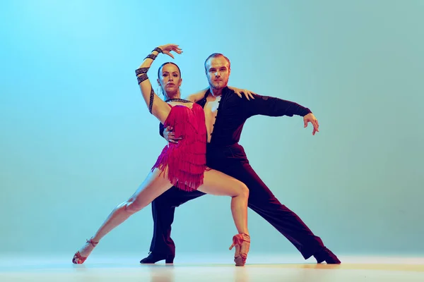 Paso Doble Studio Shot Young Couple Professional Dancers Dancing Ballroom — Stock fotografie