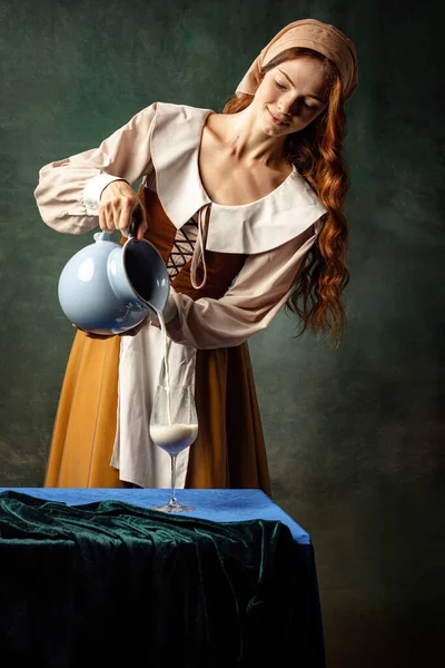 Fresh Milk Portrait Charming Redhair Girl Long Curly Hair Girl — Zdjęcie stockowe