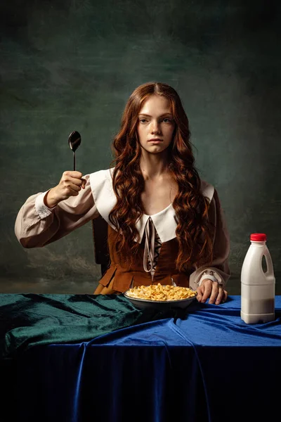Creative Portrait Charming Redhair Girl Long Curly Hair Girl Renaissance — Zdjęcie stockowe