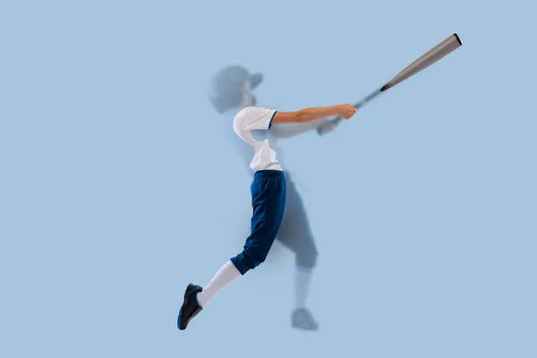 Offensive Player Blurring Effect Portrait Little Baseball Player Pitcher Blue — Foto Stock