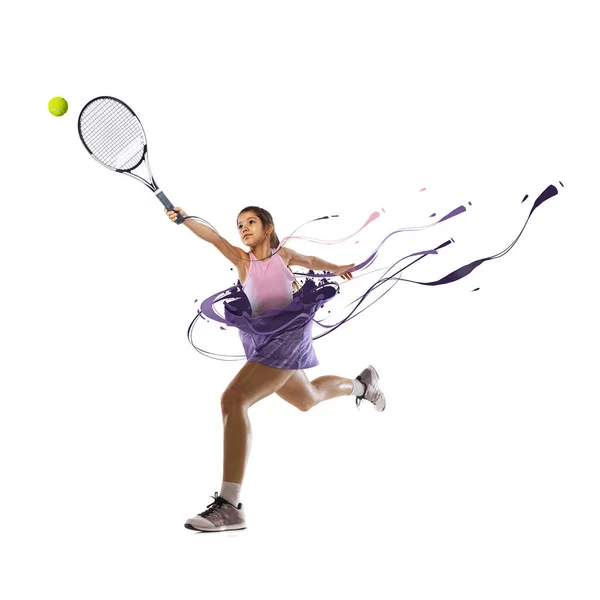 Artwork Little Girl Begginer Tennis Player Aspires Become Professional Athlete —  Fotos de Stock