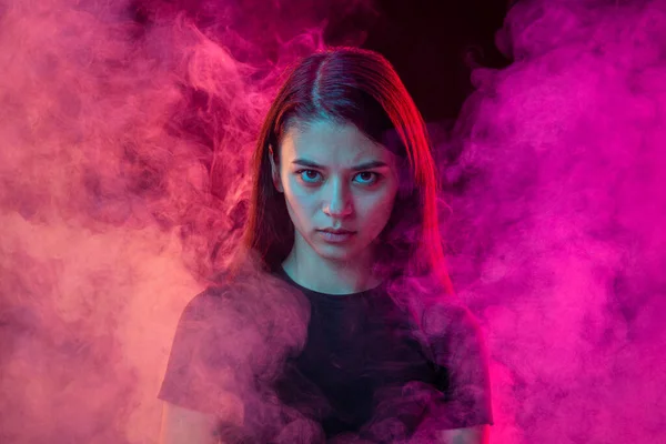 Annoyed Young Dark Hair Woman Different Emotions Isolated Pink Background — Foto de Stock