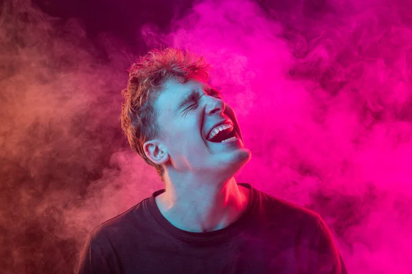 Despair Shouting Excited Young Man Bright Emotions Isolated Pink Background — Stockfoto