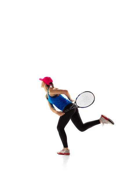 Energy Power Young Sportive Woman Tennis Player Playing Tennis Isolated — ストック写真