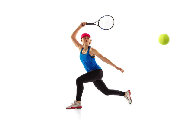 Genç Sporcu Kadın Portresi Tenisçi Beyaz Arka Planda Izole Edilmiş — Stok fotoğraf
