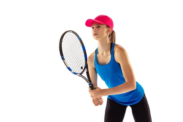 Receiving Serve Tennis Professional Tennis Player Training Isolated White Background — Foto de Stock