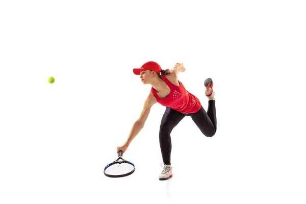 Енергія Енергія Молода Спортивна Жінка Тенісистка Грає Теніс Ізольовано Білому — стокове фото